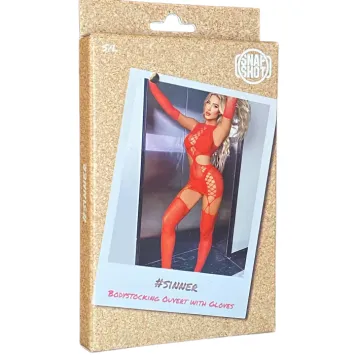 Bodystocking Ouvert with Gloves S/L - Red