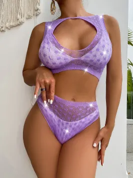 Short and Top with Rhinestones S/L - Purple