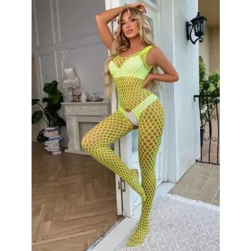 Bodystocking Fishnet S/L - Yellow