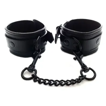 Leather Ankle Cuffs, Black with Black Accessories